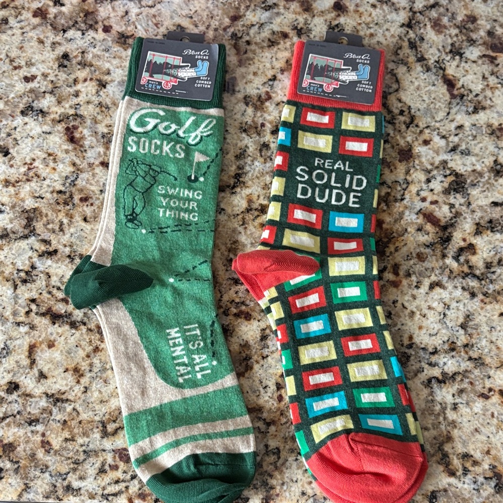 NWT 2 Men’s Blue Q Socks: Golf Socks and Real Solid Dude Fathers Day